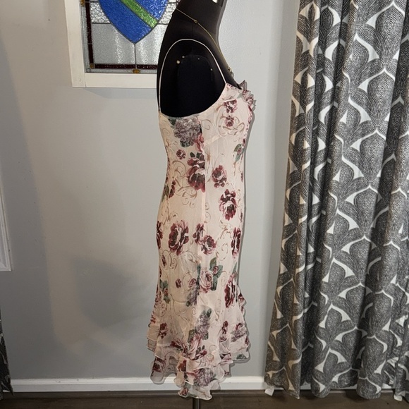 Muse 100% Silk Rose Floral Print Ruffled Spaghetti Strap Fairy Dress - Picture 8 of 10